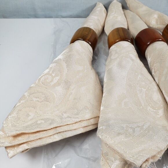 Ralph Lauren Home Cotton Blend Tan Paisley Damask Cream Set of 4 Dinner Napkins - Picture 2 of 13